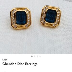 Christian Dior Gold and Blue Gemstone and CZ Stud Earrings